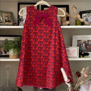 Heart Patterned Red and Purple Kids Dress